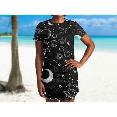 Dark Slate Gray Sun & Moon Celestial 12 | T-Shirt Dress