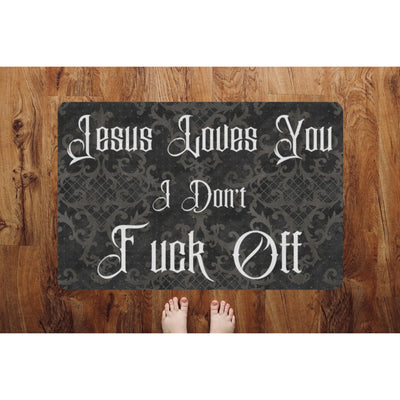 Dark Olive Green Jesus Loves You | Doormat