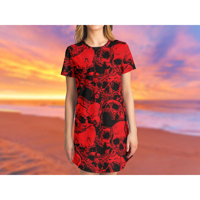 Dark Salmon Screaming Red Skulls 1 | T-Shirt Dress