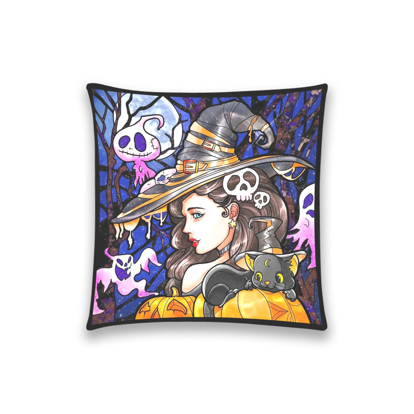 Dark Slate Gray Cute Gothic Witch | Pillow Case