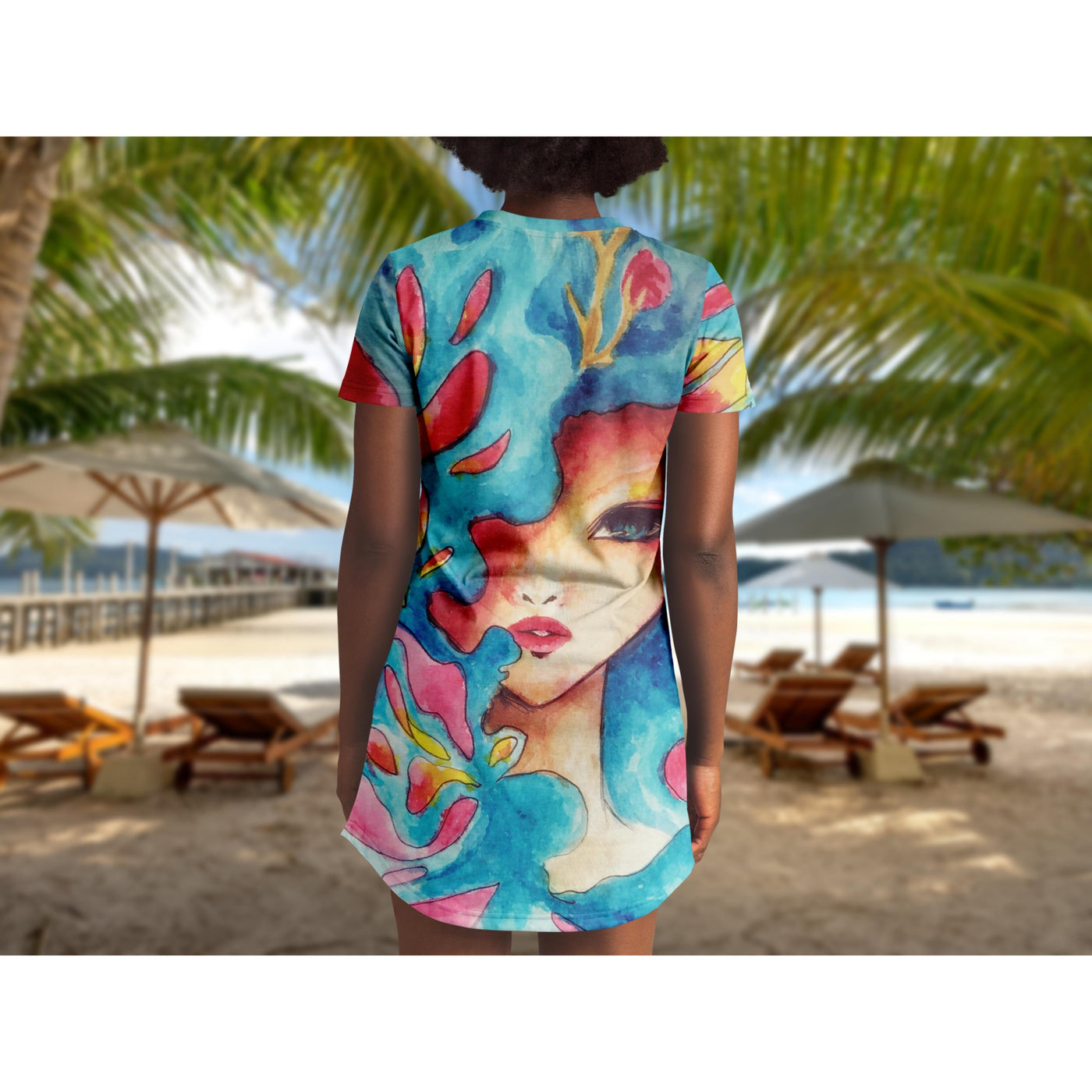 Dim Gray Gia Watercolor Graffiti Art | T-Shirt Dress