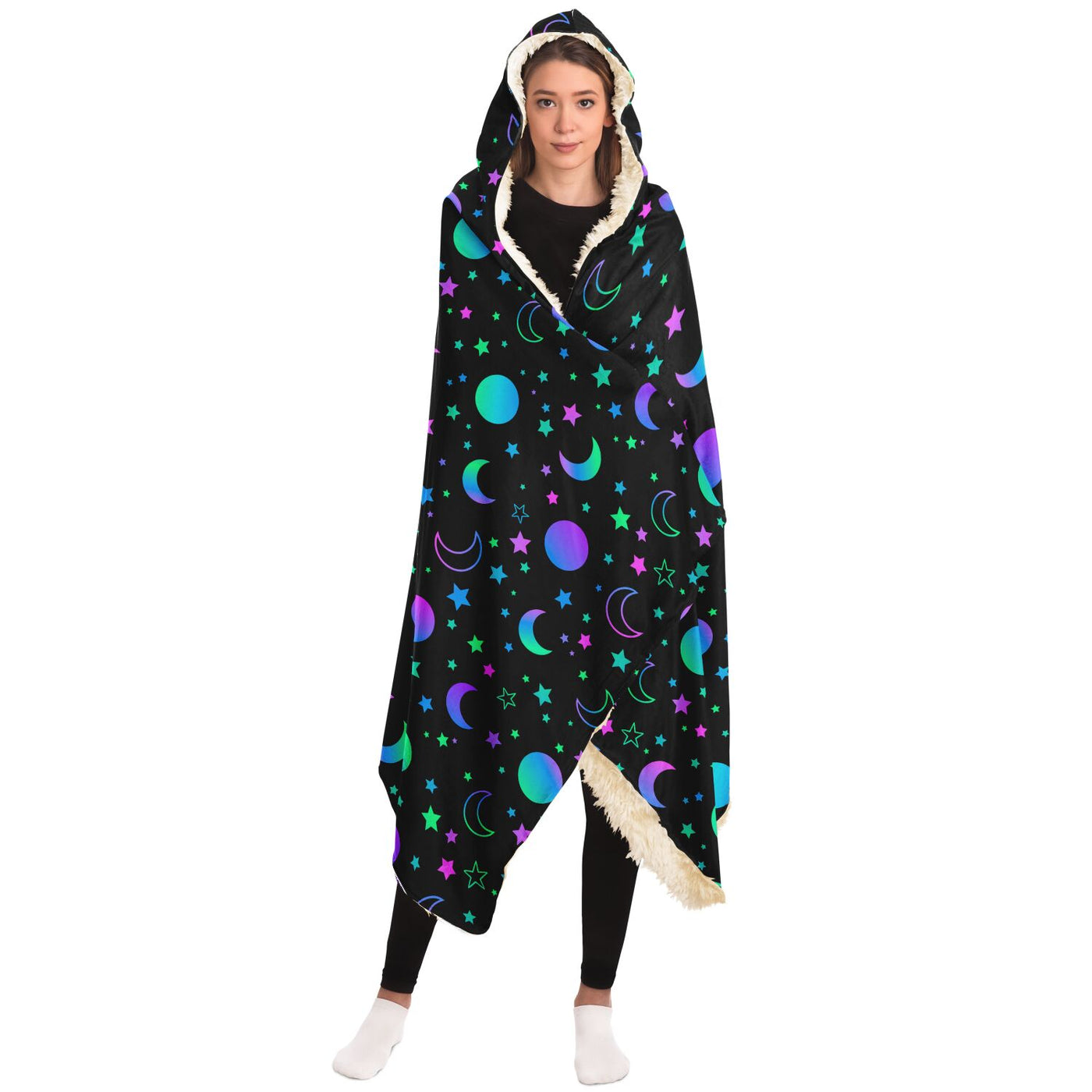 Black Shimmering Moon & Stars | Hooded Blanket