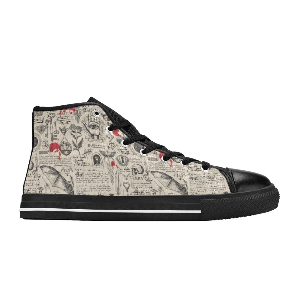 Dark Gray Gothic Vintage Paper Print | Women's Classic High Top Canvas Shoes