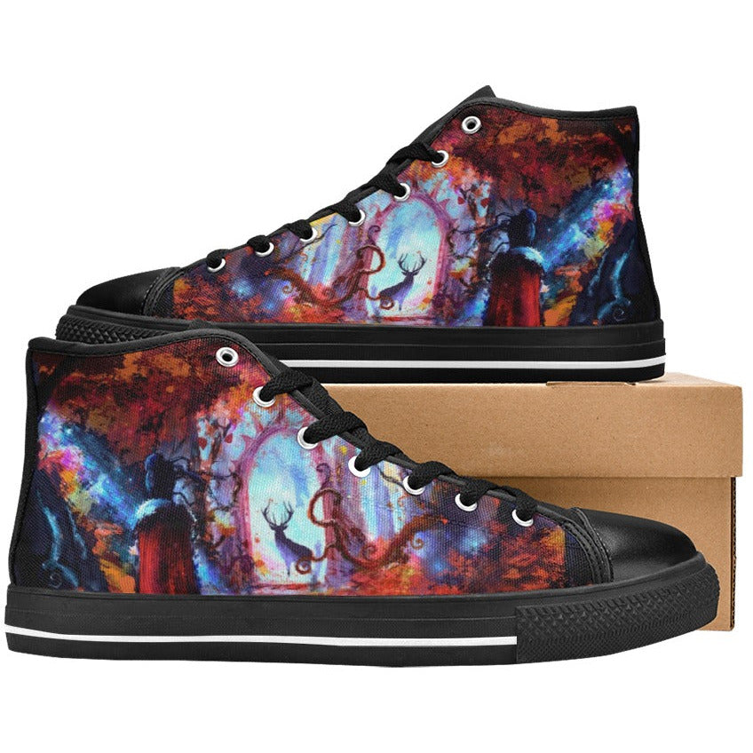 Dark Slate Gray Anime Art Fantasy Forest | Women's Classic High Top Canvas Shoes