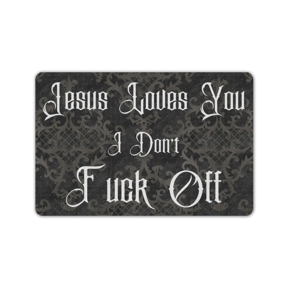 Dark Slate Gray Jesus Loves You | Doormat