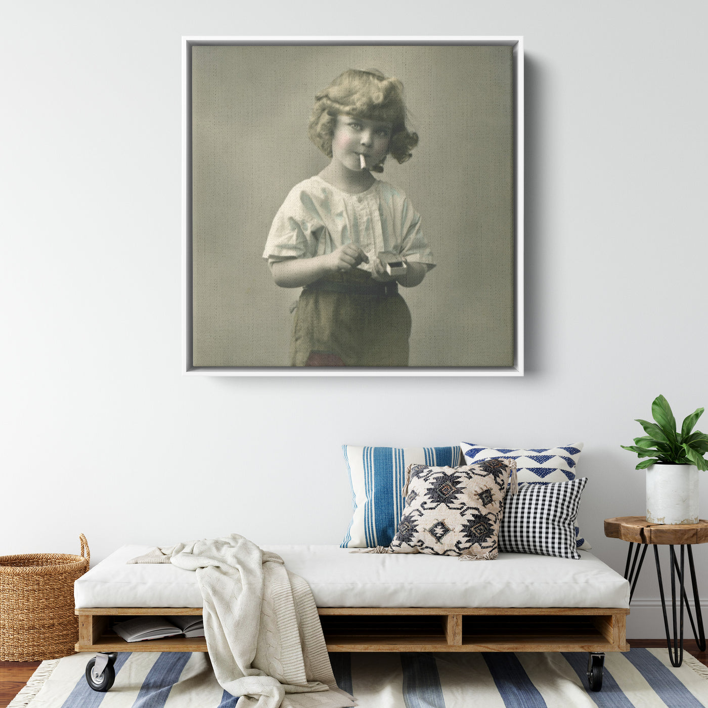 Retro Kid Smoking | Framed Canvas Print