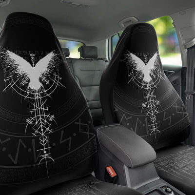 Dark Slate Gray Grunge Bird Viking Runes Design | Car Seat Covers