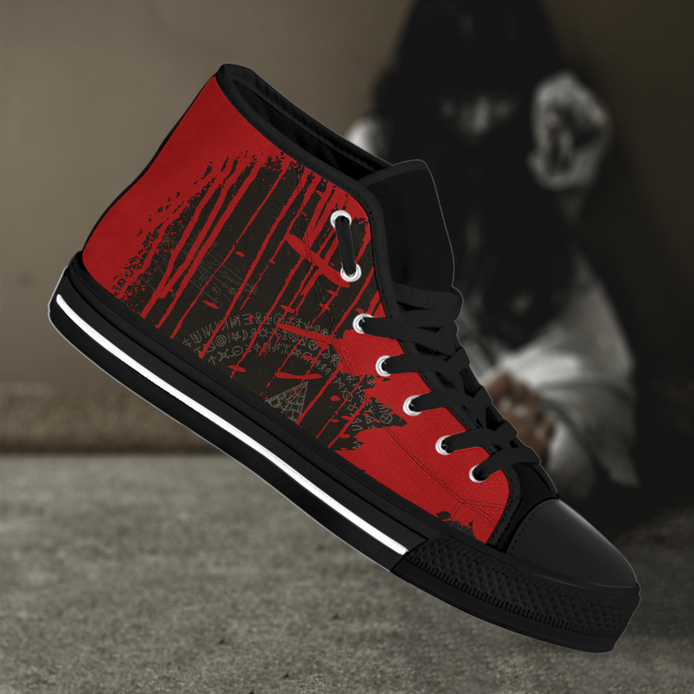 Dark Slate Gray Bloody Esoteric Symbols | Women's Classic High Top Canvas Shoes
