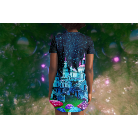 Dark Slate Gray Magic Mushroom Castle | T-Shirt Dress