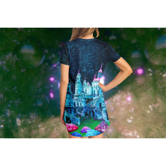 Dark Slate Gray Magic Mushroom Castle | T-Shirt Dress