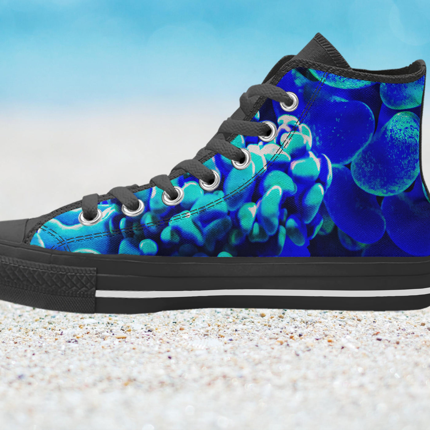 Midnight Blue Blue Neon Coral Reef | Men’s Classic High Top Canvas Shoes