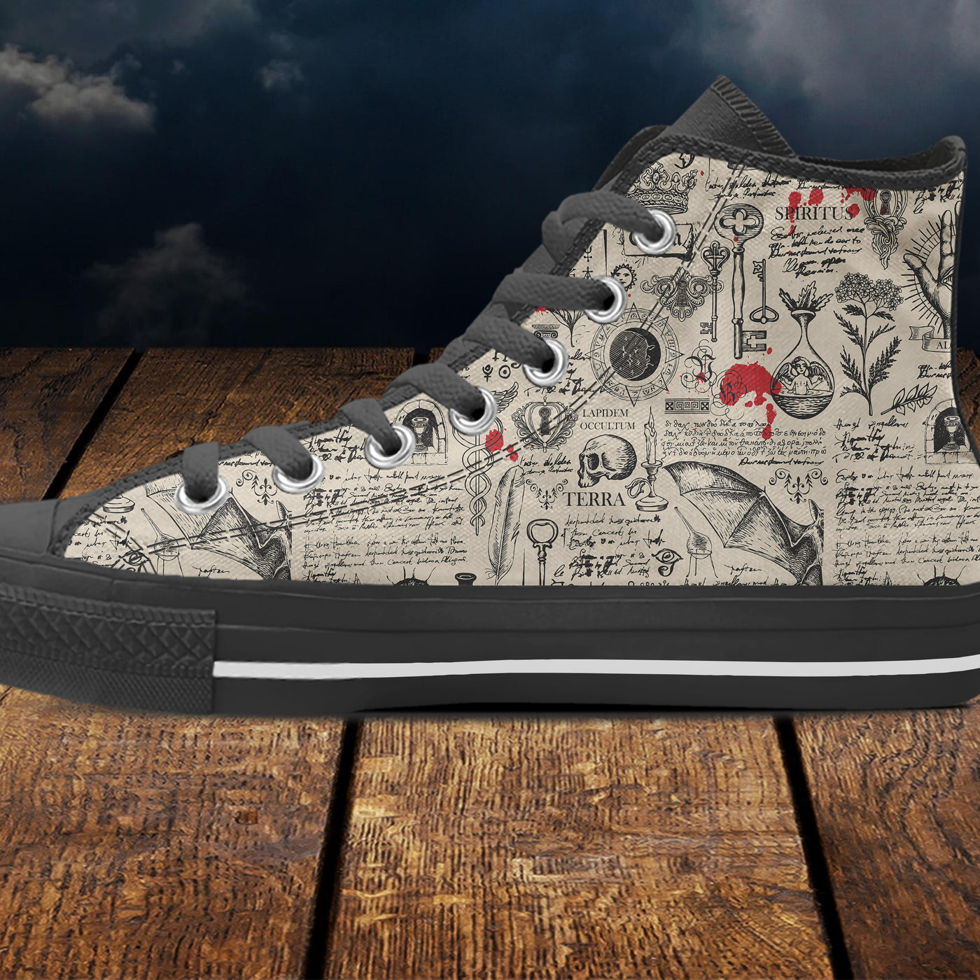 Dark Slate Gray Gothic Vintage Paper Print | Women's Classic High Top Canvas Shoes