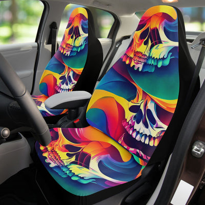 Dark Salmon Tie Dye Skulls 2 Skull Decor | Car Seat Covers