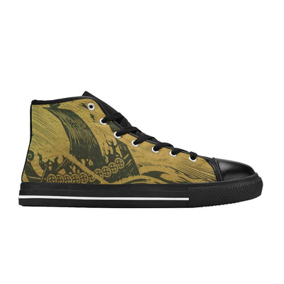 Dark Slate Gray The Long Viking Voyage Gold & Black | Women's Classic High Top Canvas Shoes