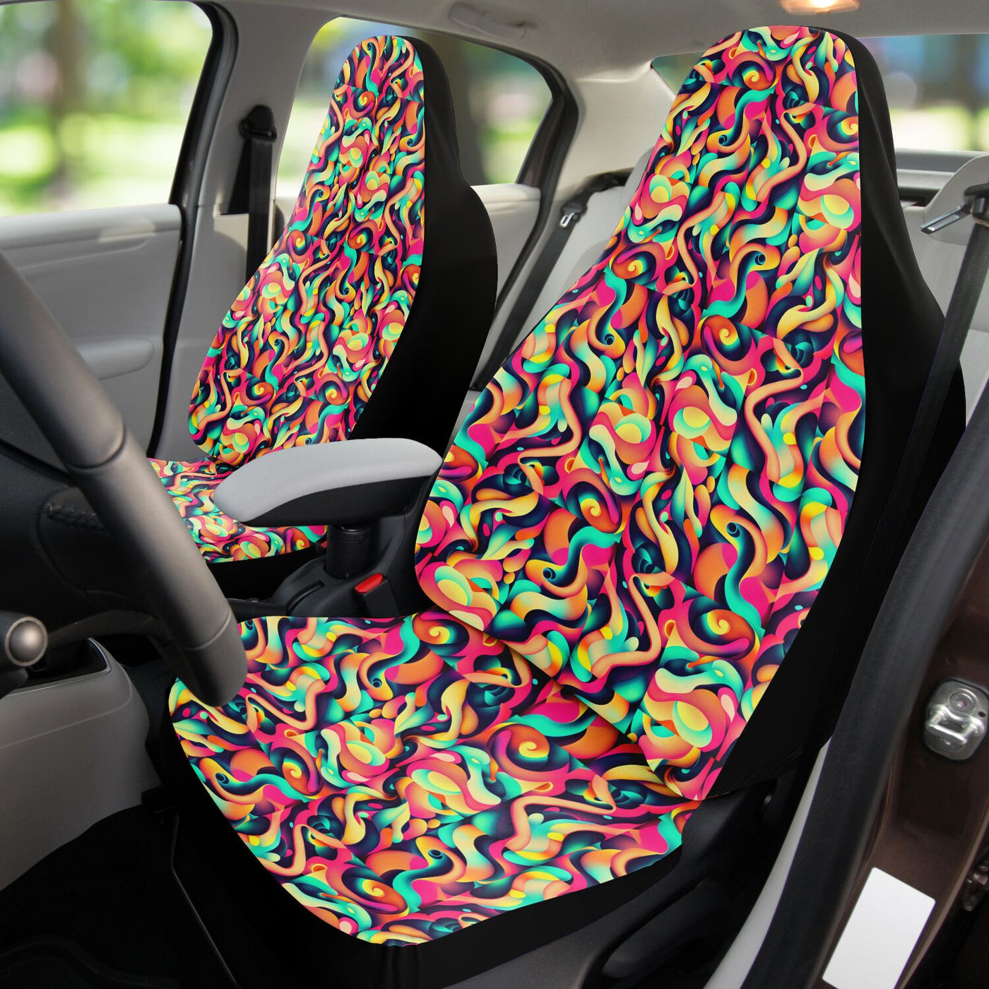 Dark Salmon Trippy Tie Dye Squiggly Lines | Car Seat Covers