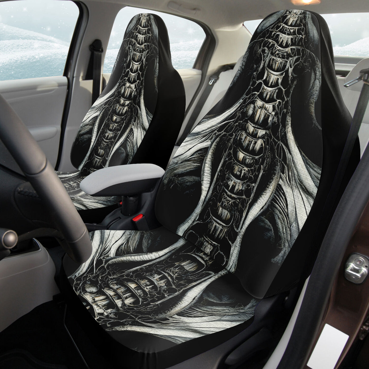 Light Gray Throne Of Bones 7 Gothic | Car Seat Covers