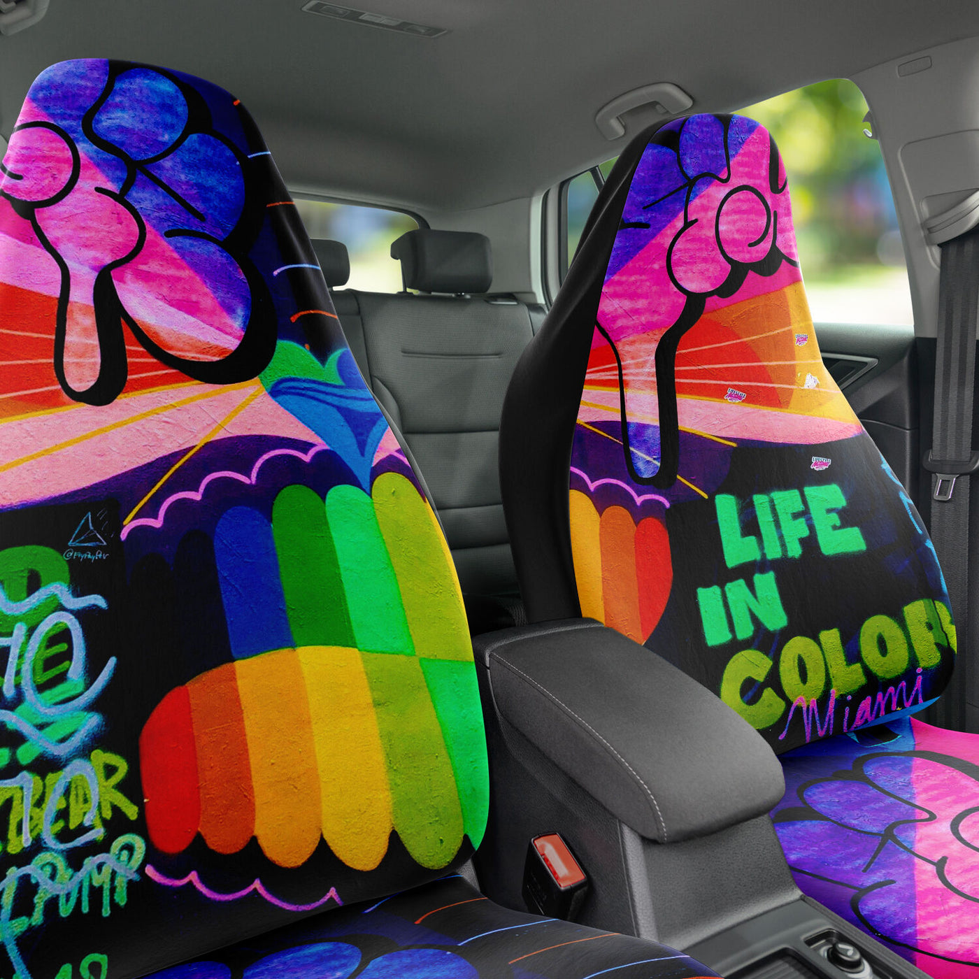 Dark Slate Gray Tie Dye Rainbow Graffiti Art | Car Seat Covers