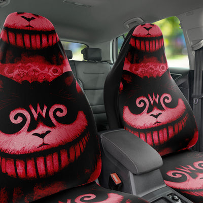 Dark Slate Gray Red Smiling Cat Witchy Decor | Car Seat Covers