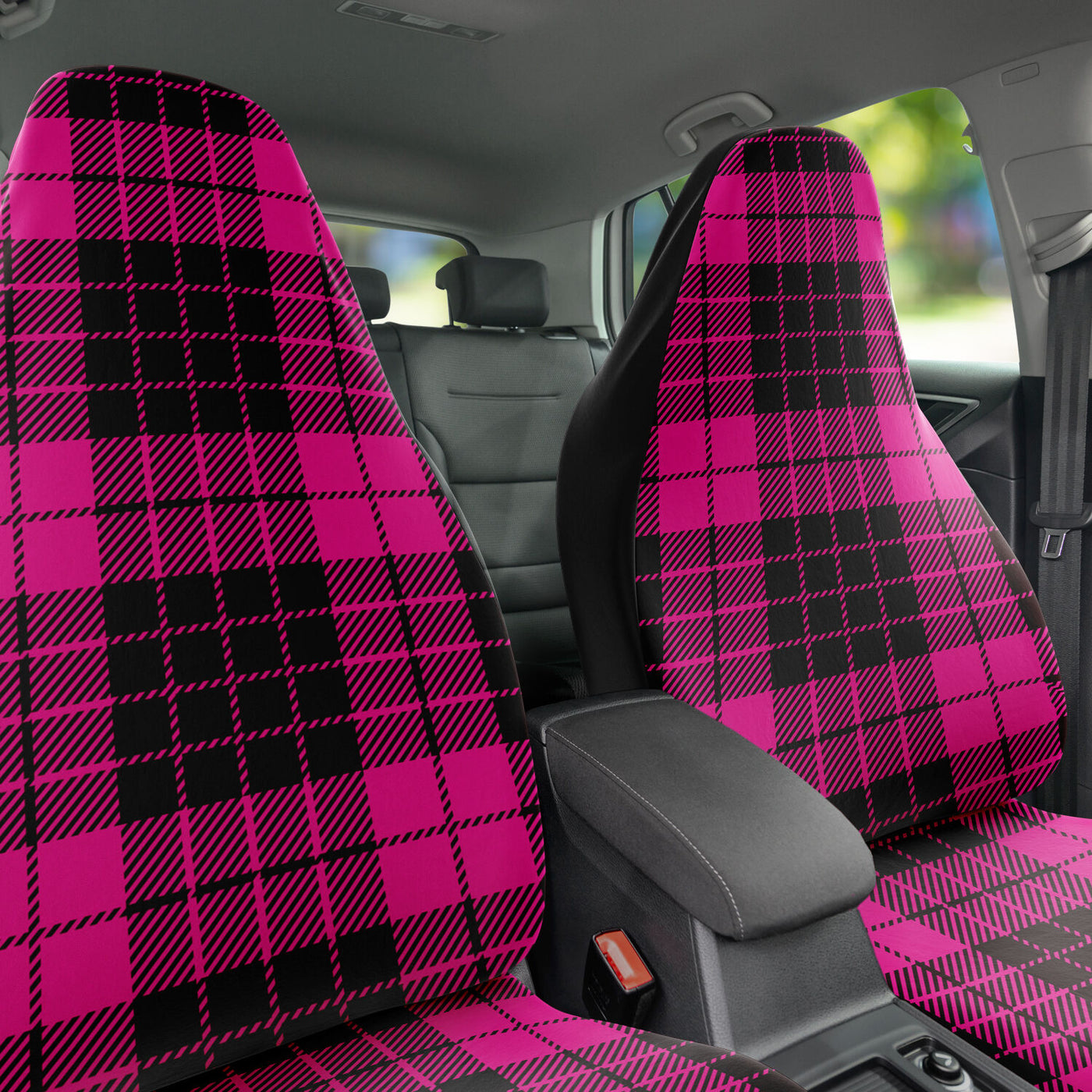Dark Slate Gray Pastel Goth Plaid Pink | Car Seat Covers