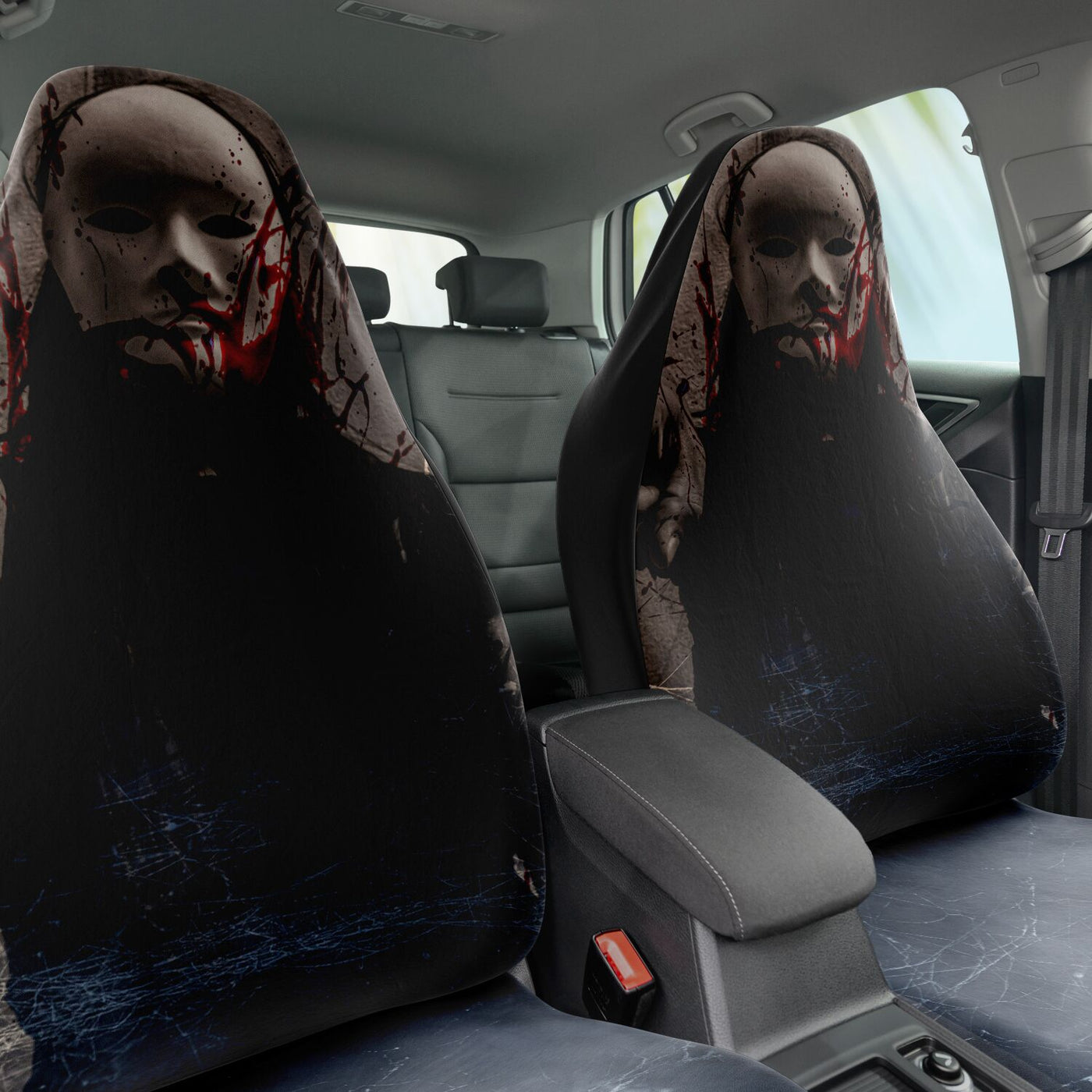 Dark Slate Gray Halloween Masked Bloody Horror Art | Car Seat Covers