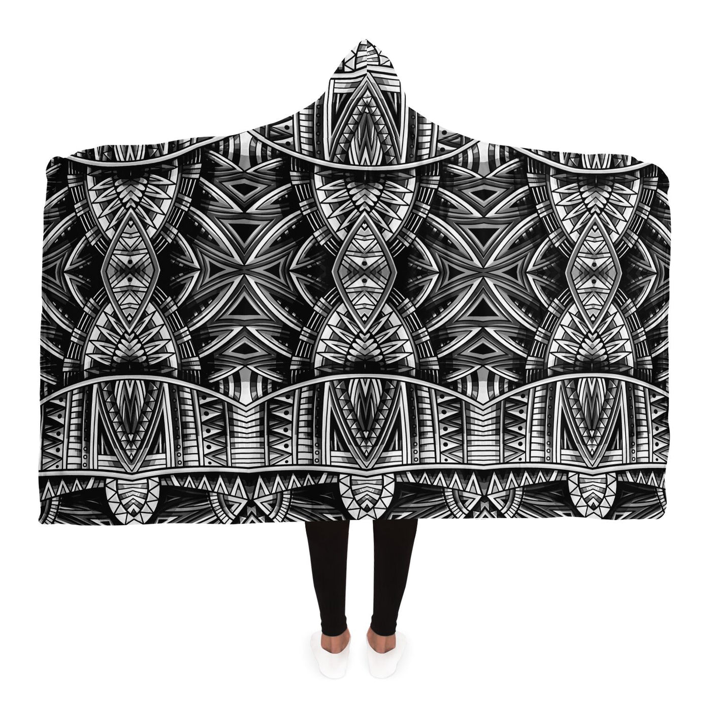 Light Gray Festival Clothes Tribal Lines 23 BW | Hooded Blanket