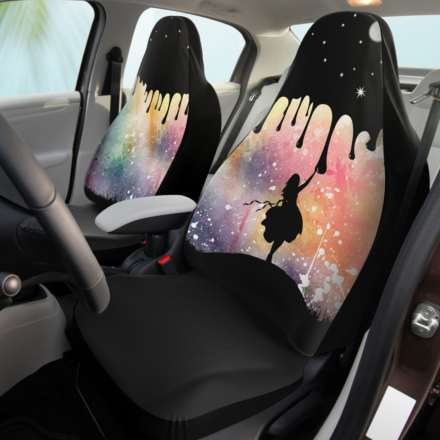 Gray Tie Dye Painting The Night Away | Car Seat Covers