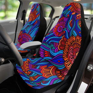 Black Hippie Floral Art Vintage Style | Car Seat Covers