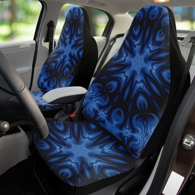 Dark Slate Gray Trippy Blue Snowflake Pattern | Car Seat Covers