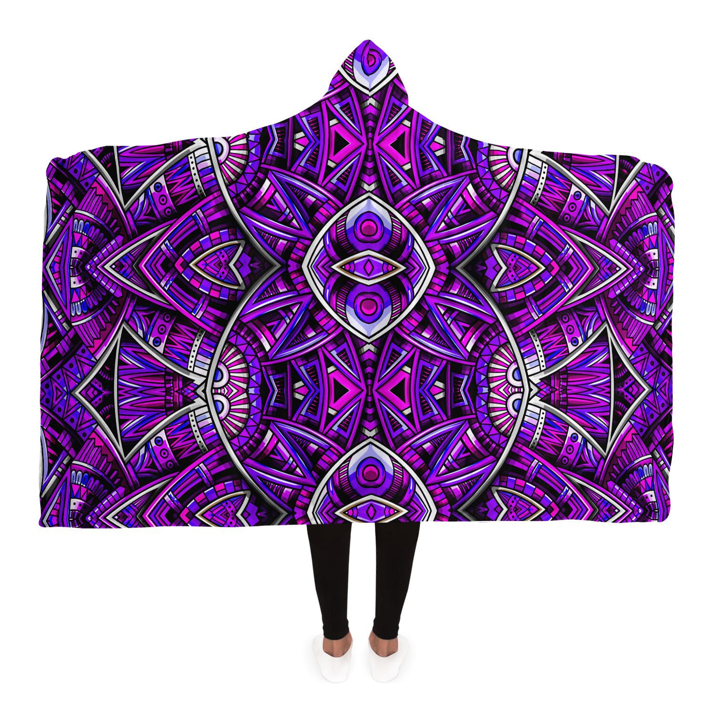 Midnight Blue Festival Clothes Tribal Lines 16 | Hooded Blanket