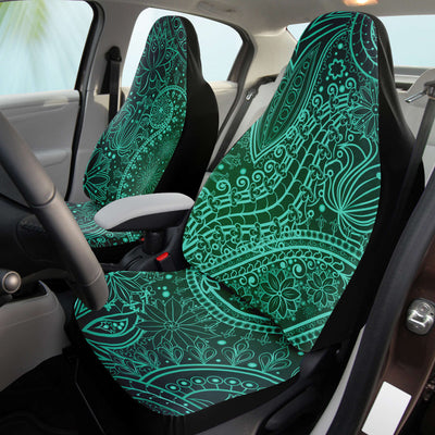 Dark Slate Gray Green Hand Drawn Flower Hippie Design | Car Seat Covers