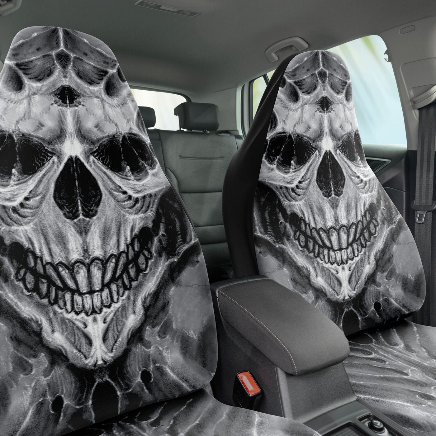 Dark Slate Gray Skull Faced Grin | Car Seat Covers