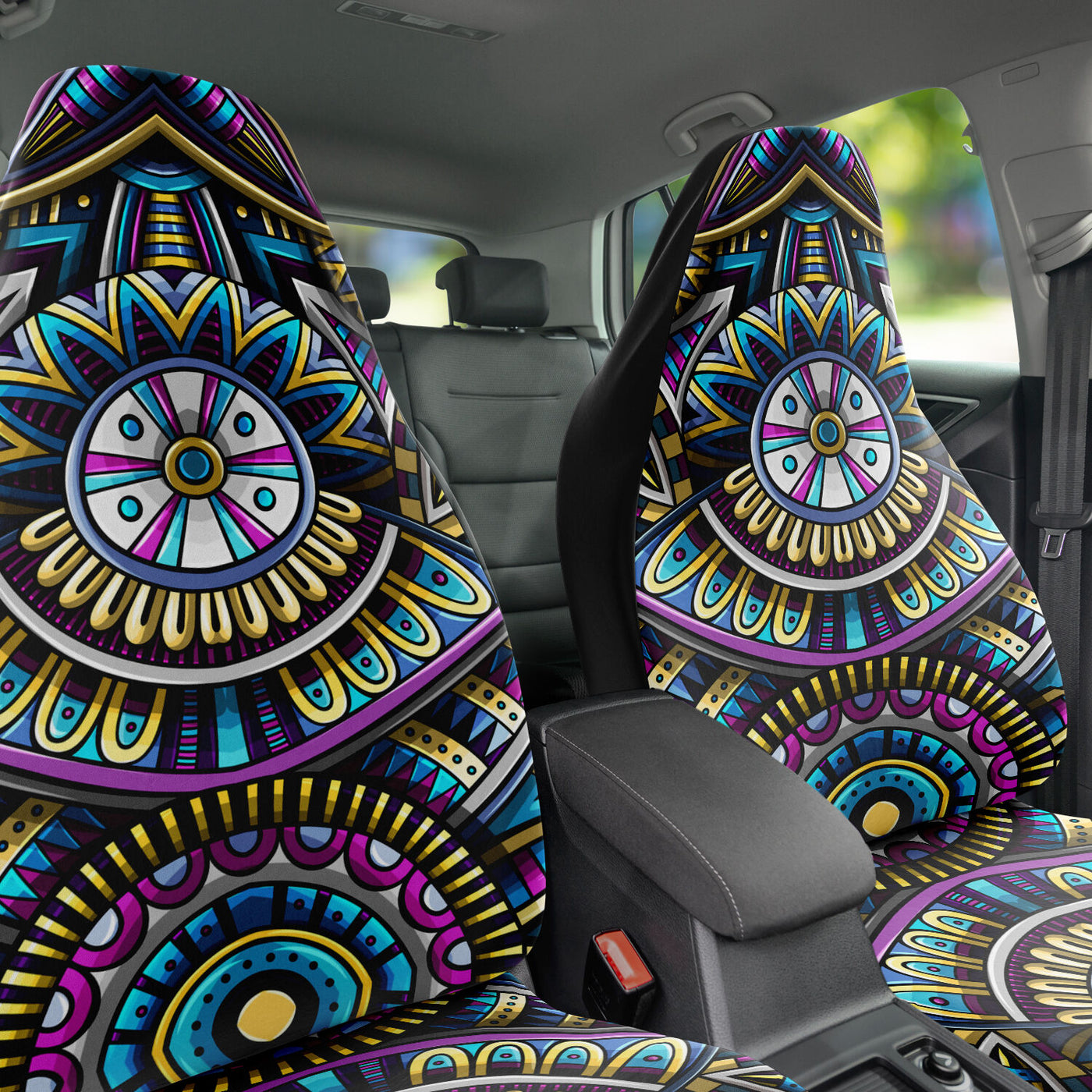 Dark Slate Gray Tribal Line Art 7 | Car Seat Covers