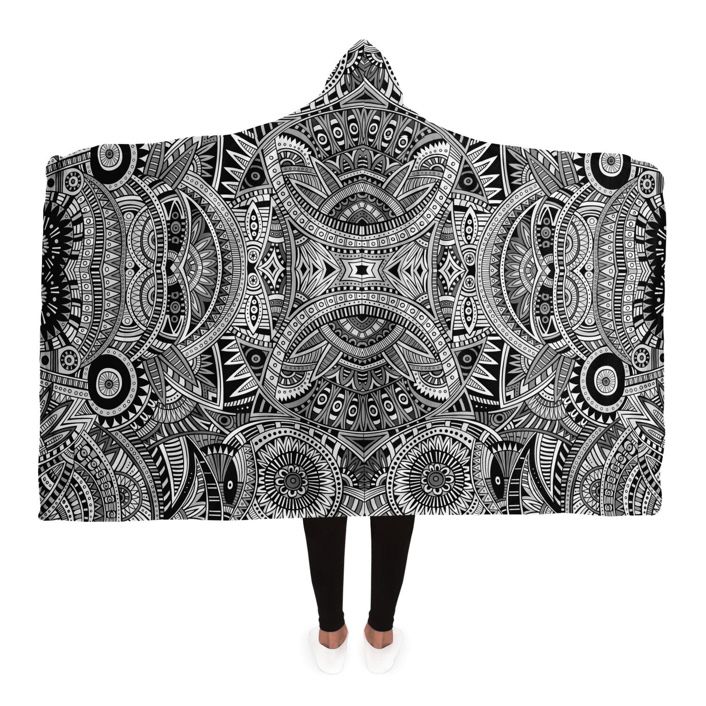 Light Gray Festival Clothes Tribal Lines 22 BW | Hooded Blanket