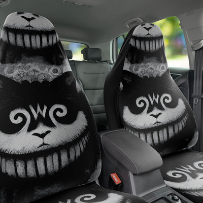 Dark Slate Gray Gray Cat Smiling Witchy Decor | Car Seat Covers