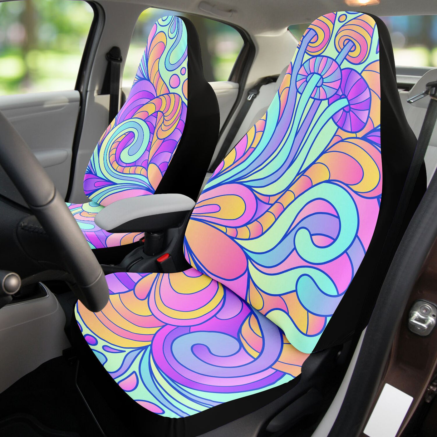 Light Pink Soft Trippy Magic Mushrooms Hippie | Car Seat Covers