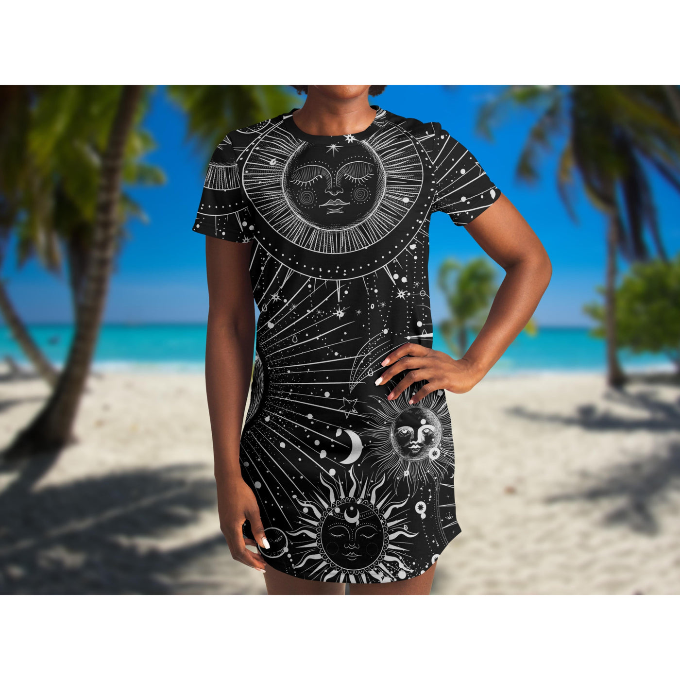 Dark Slate Gray Sun & Moon Celestial 9 | T-Shirt Dress
