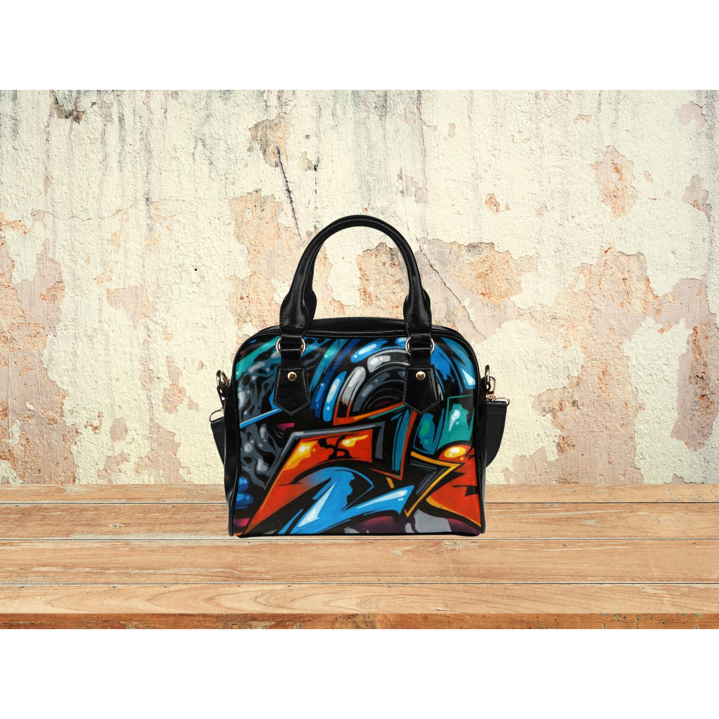 Wheat Trippy Red & Blue Graffiti Art | Leather Shoulder Bag