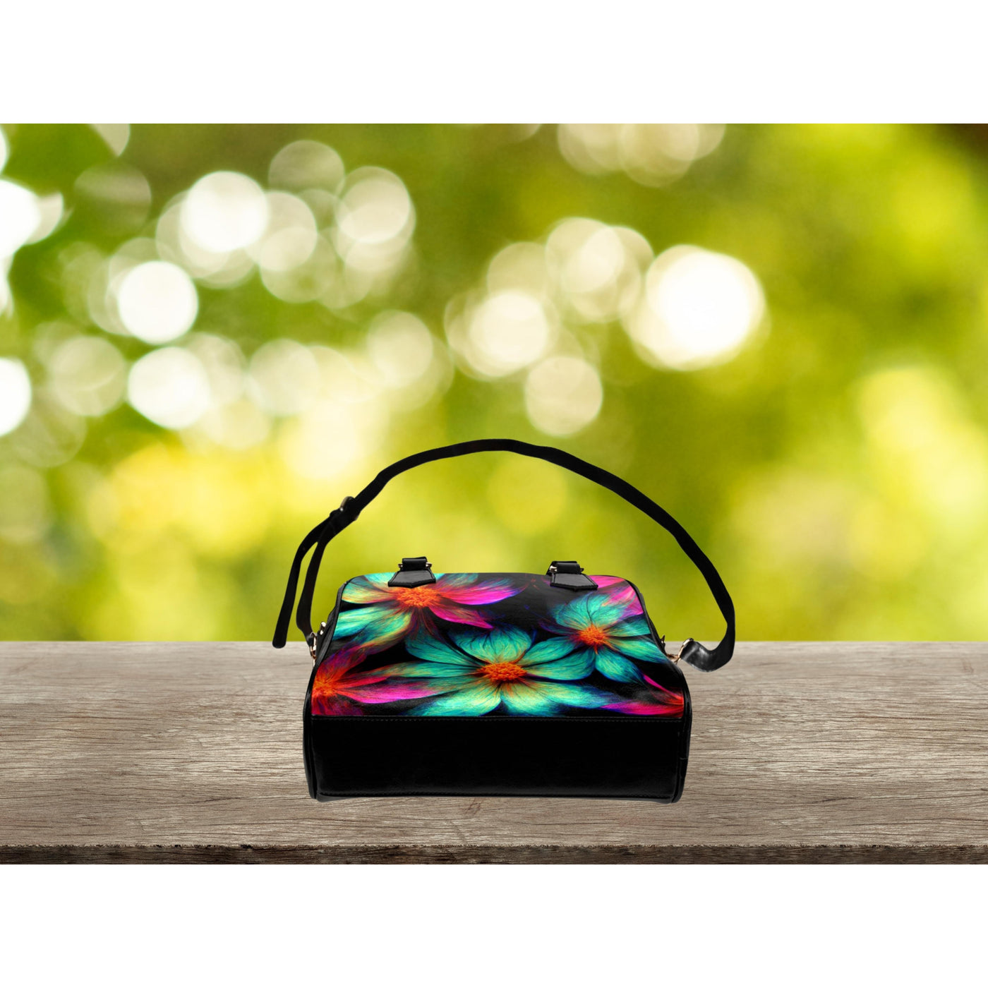 Dark Khaki Trippy Dream Flowers 2 | Leather Shoulder Bag