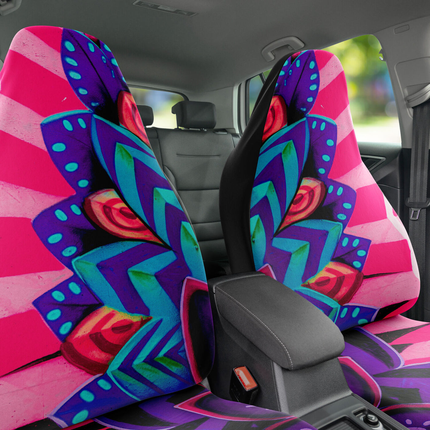 Dark Slate Gray Graffiti Art Pink Wings | Car Seat Covers