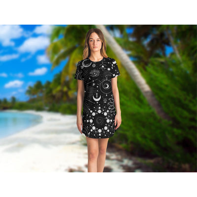 Light Gray Sun & Moon Celestial 10 | T-Shirt Dress