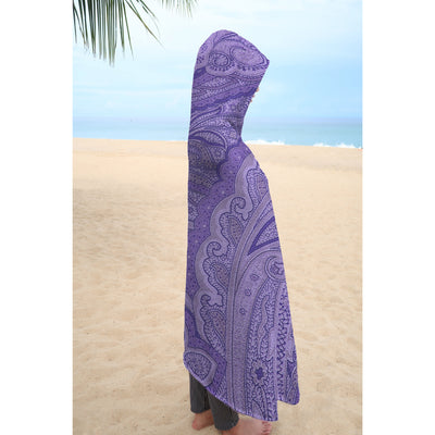 Light Gray Old Boho Purple Pattern | Hooded Blanket