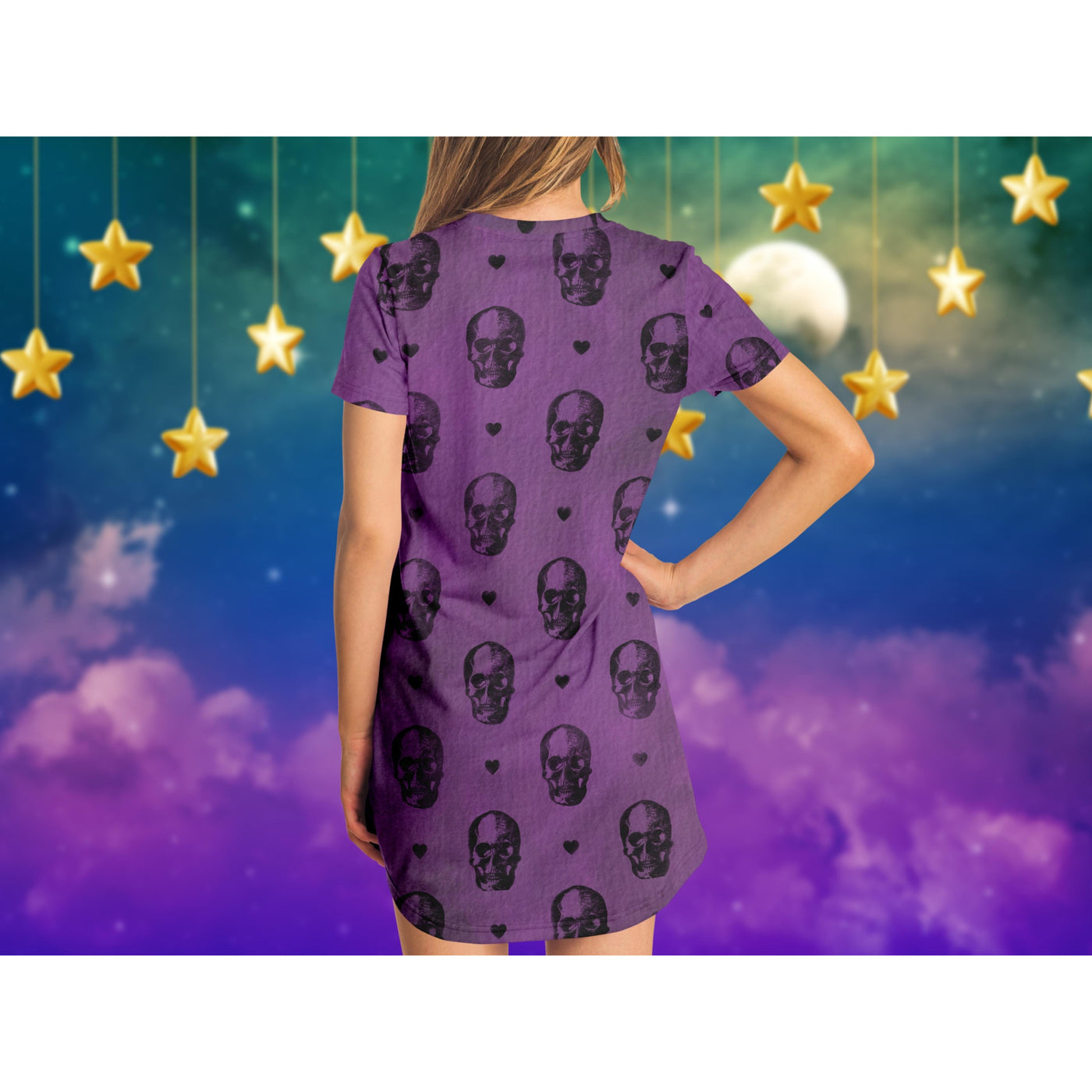 Dark Slate Blue Pastel Goth Purple Skulls | T-Shirt Dress