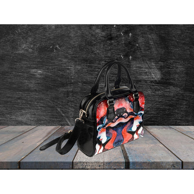 Dark Slate Gray Gemini Red Celestial | Leather Shoulder Bag