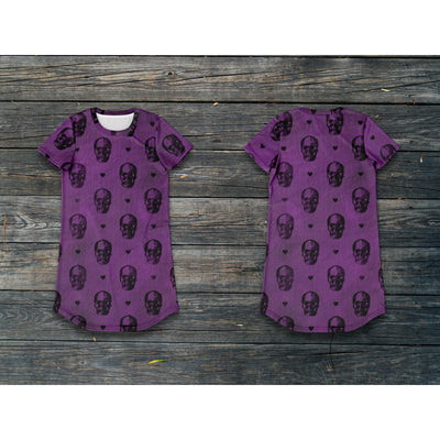 Dim Gray Pastel Goth Purple Skulls | T-Shirt Dress