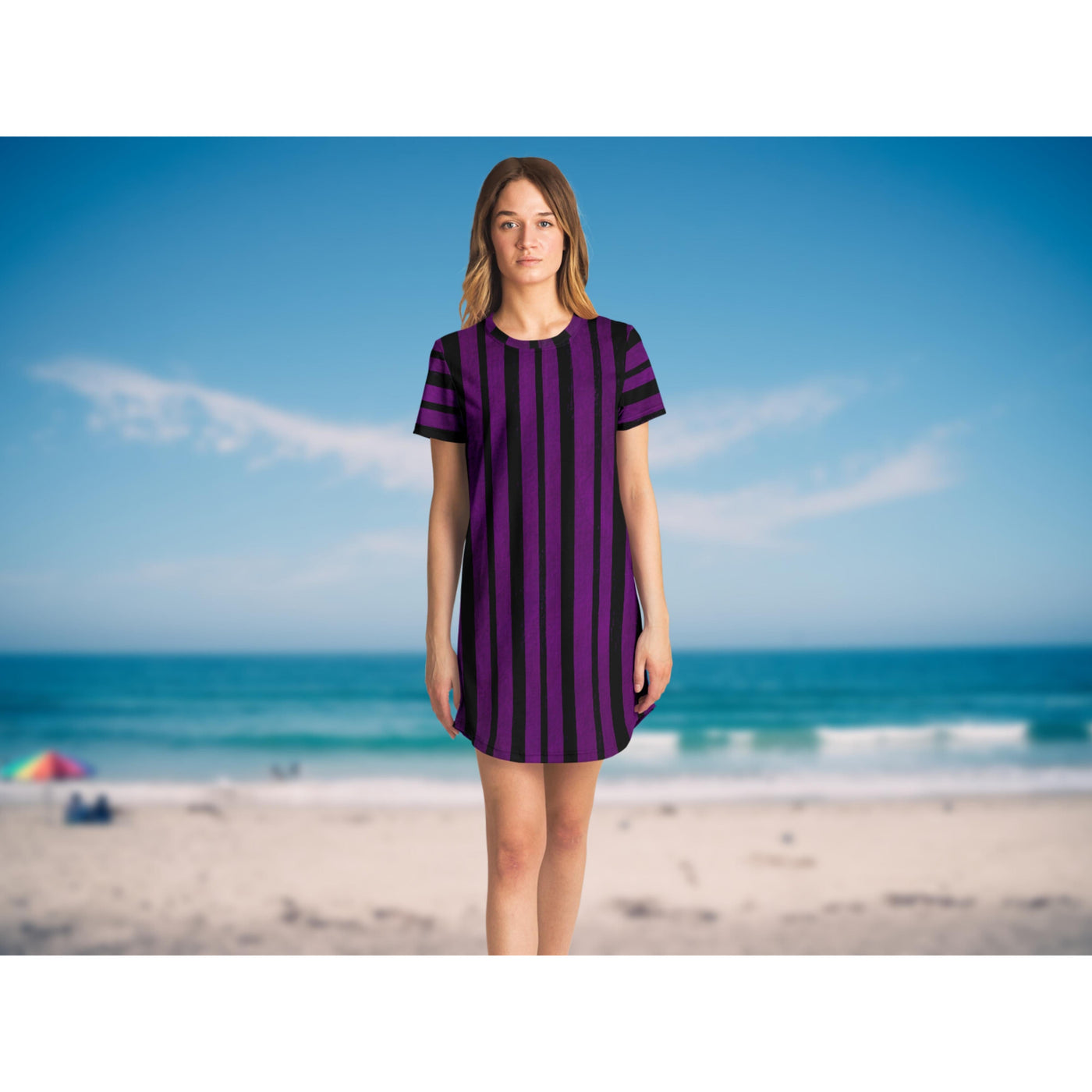 Cadet Blue Pastel Goth Purple Lines | T-Shirt Dress