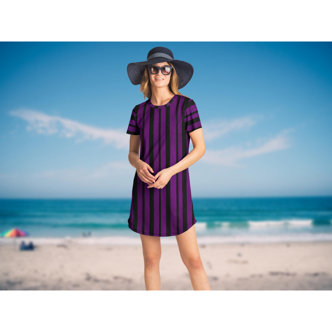 Cadet Blue Pastel Goth Purple Lines | T-Shirt Dress