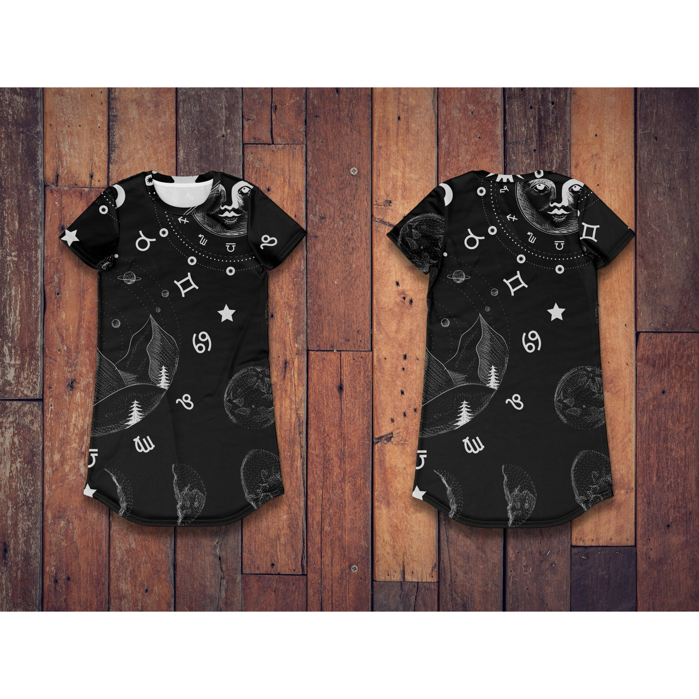 Dark Slate Gray Sun & Moon Celestial 11 | T-Shirt Dress
