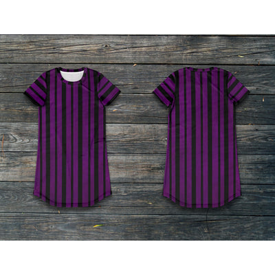 Dark Slate Gray Pastel Goth Purple Lines | T-Shirt Dress
