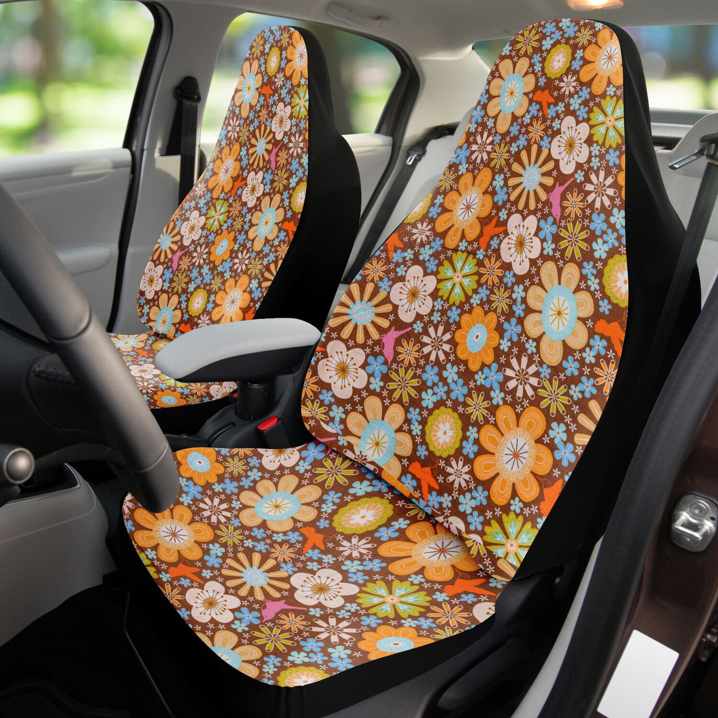 Dark Slate Gray Hippie Floral Tie Dye | Car Seat Covers