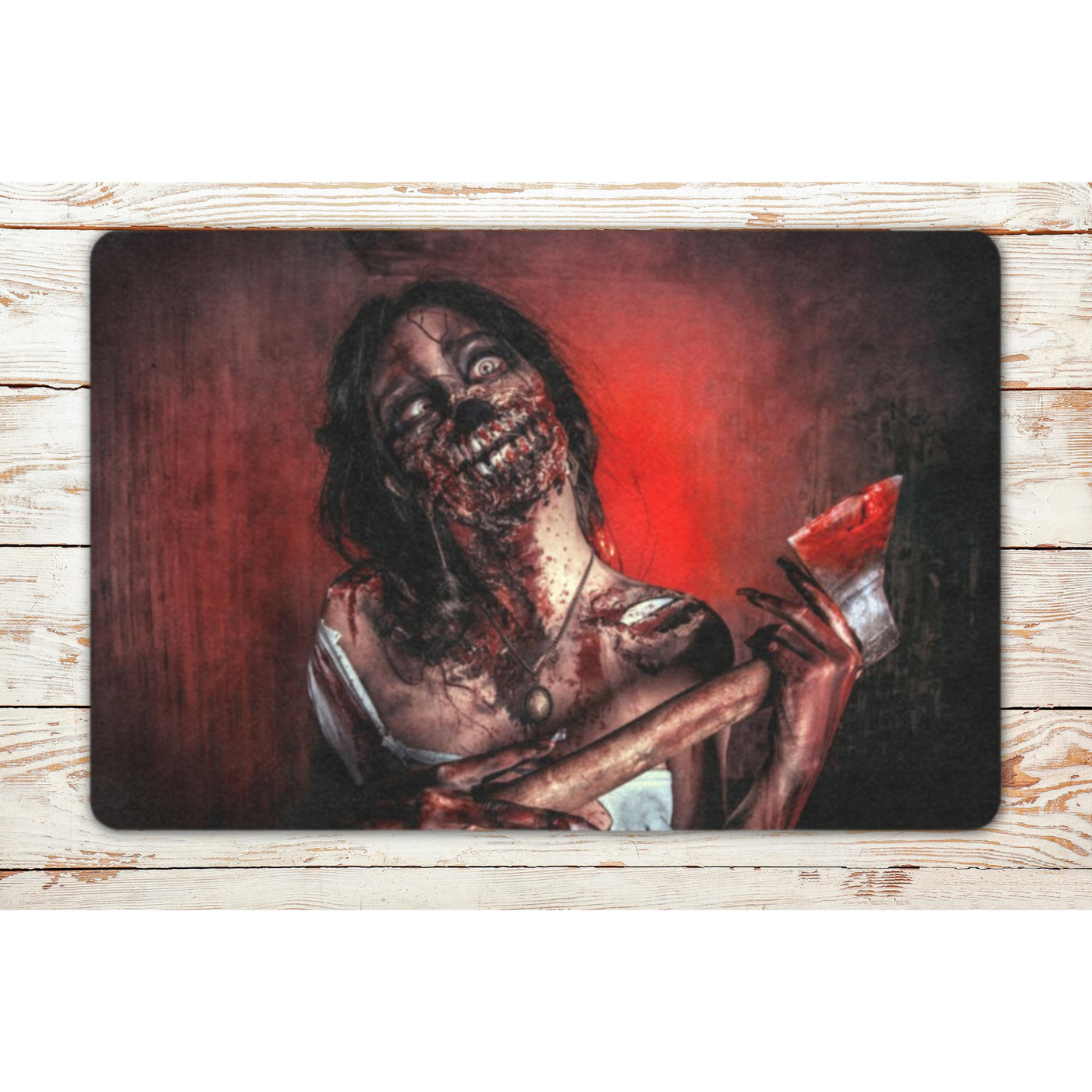 Dark Slate Gray Zombie With An Ax | Doormat